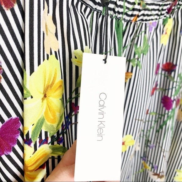 Calvin Klein Black Striped Floral Midi Skirt - Picture 8 of 8